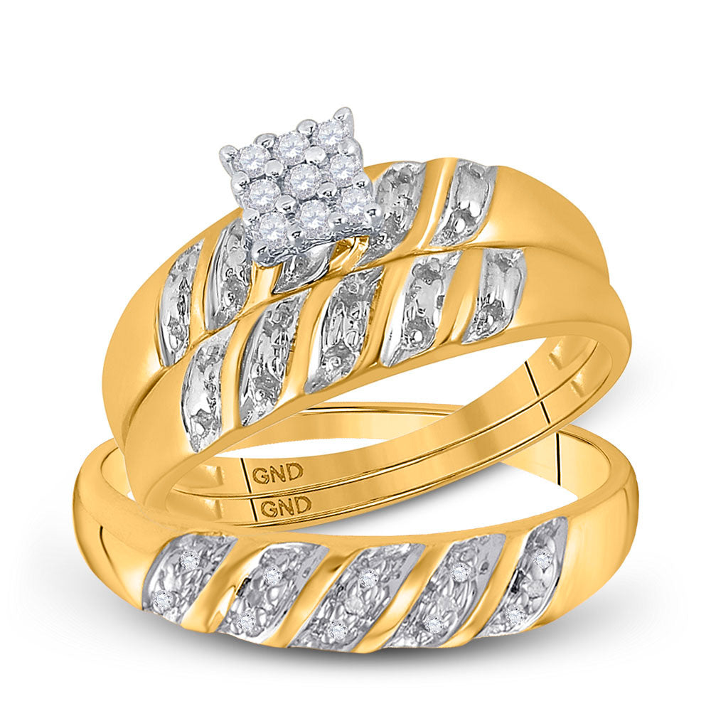 10K White Or Yellow Gold His Hers Round Diamond Cluster Matching Wedding Set , Womens Size: 5-10, Mens Size: 7-13
