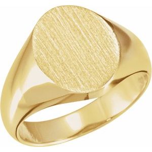 10K Yellow Gold Oval 12 X 10 Mm Brush Polished Signet Ring Size 6