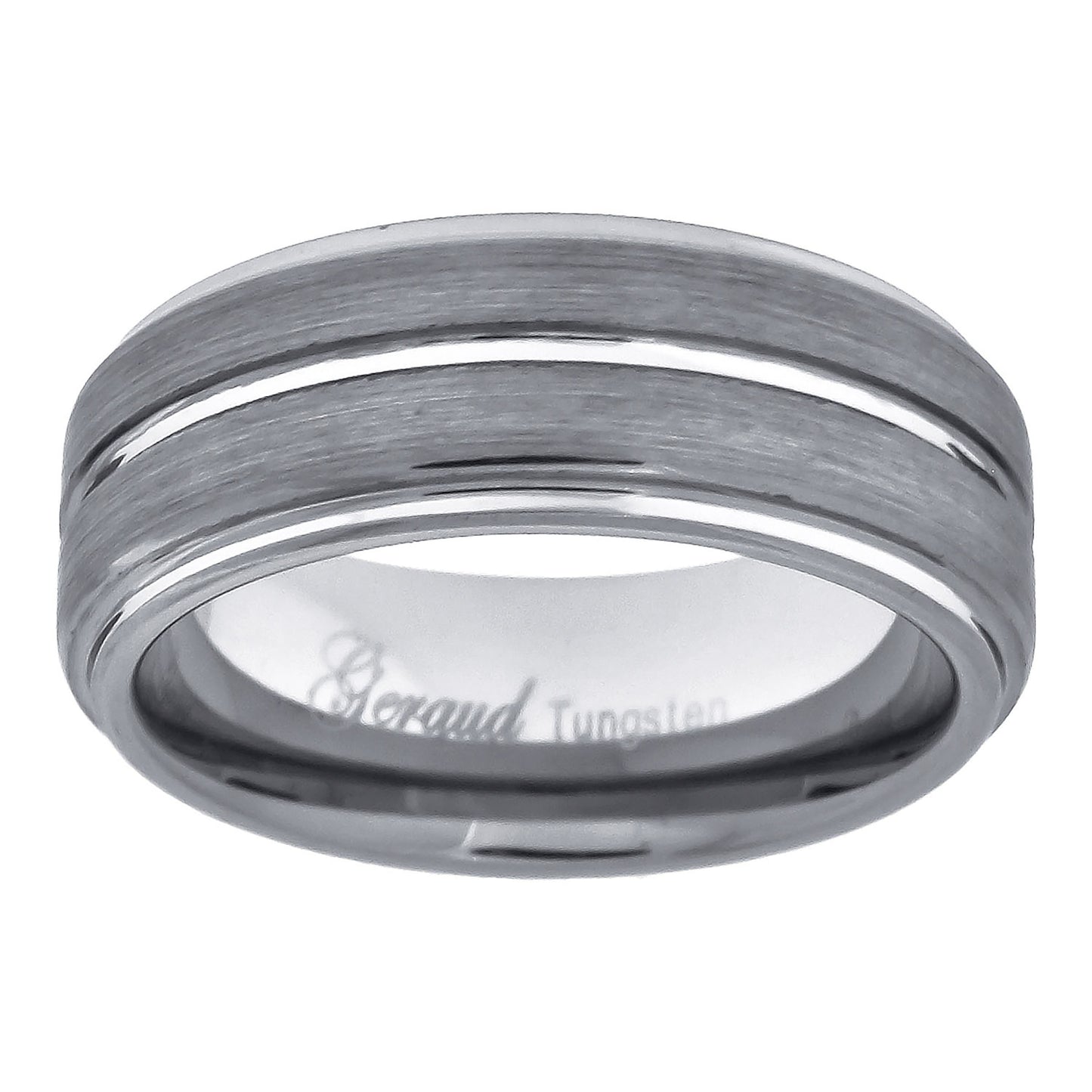 Tungsten Center Groove Brushed Step Edges Mens Comfort-fit 8mm Sizes 7 - 14 Bridal Anniversary Engagement Wedding Band