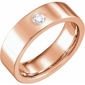 14K Rose Gold 6 Mm Si2-Si3, G-H Polished 1/10 Ct Natural Diamond Gypsy-Set Flat Comfort-Fit Band Size 6.5