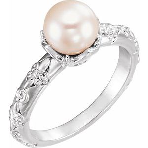 Sterling Silver Cultured White Freshwater Pearl & .02 CTW Natural Diamond Ring Size 7