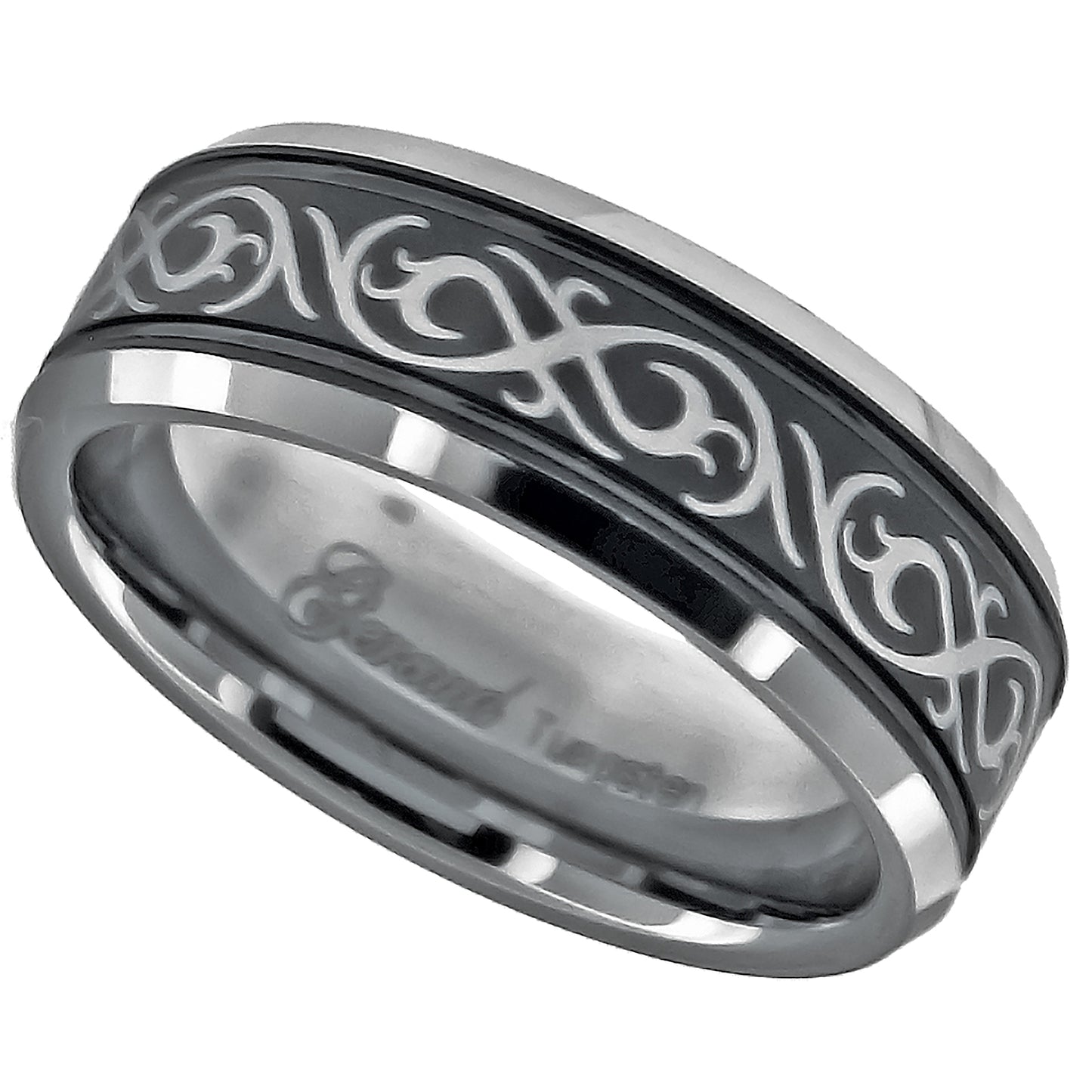 Tungsten Laser Itched Celtic Design Two-tone Mens Comfort-fit 8mm Sizes 7 - 14 Bridal Anniversary Engagement Wedding Band
