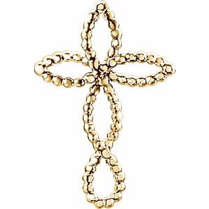 14K Yellow Gold 21.1 X 14.2 Mm Polished Beaded Cross Pendant