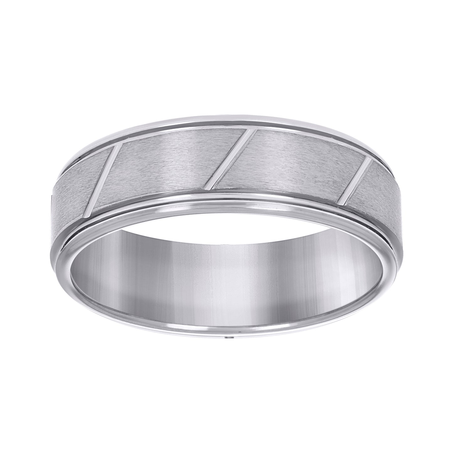 Tungsten Brushed Center Diagonal Grooves Mens Comfort-fit 8mm Sizes 7 - 14 Bridal Anniversary Engagement Wedding Band