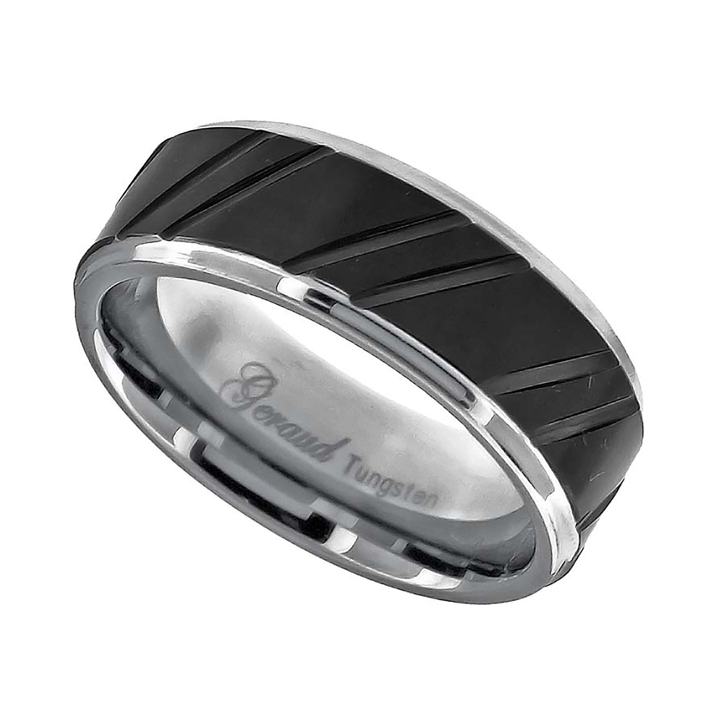 Tungsten Brushed Center Diagonal Grooves Men's Comfort-fit 8mm Sizes 7 - 14 Bridal Anniversary Engagement Wedding Band