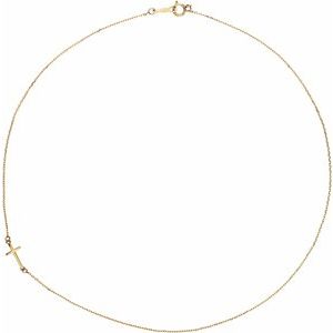 10K Yellow Gold 14.4 X 6.8 Mm 16 In Polished Off-Center Sideways Cross Necklace