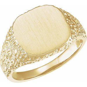 14K Yellow Gold Square 13 X 13 Mm Brush Polished Signet Ring Size 10
