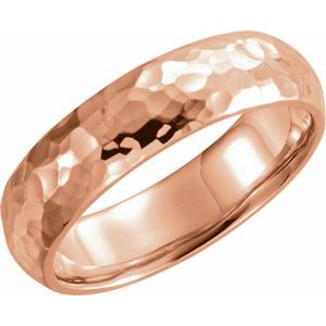14K Rose Gold Half Round Hammered Comfort-Fit Band