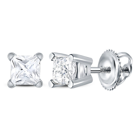 14K White Gold Womens Princess Diamond Solitaire Earrings 3/8 Cttw, Length: 0.2 In, Width: 0.2 In