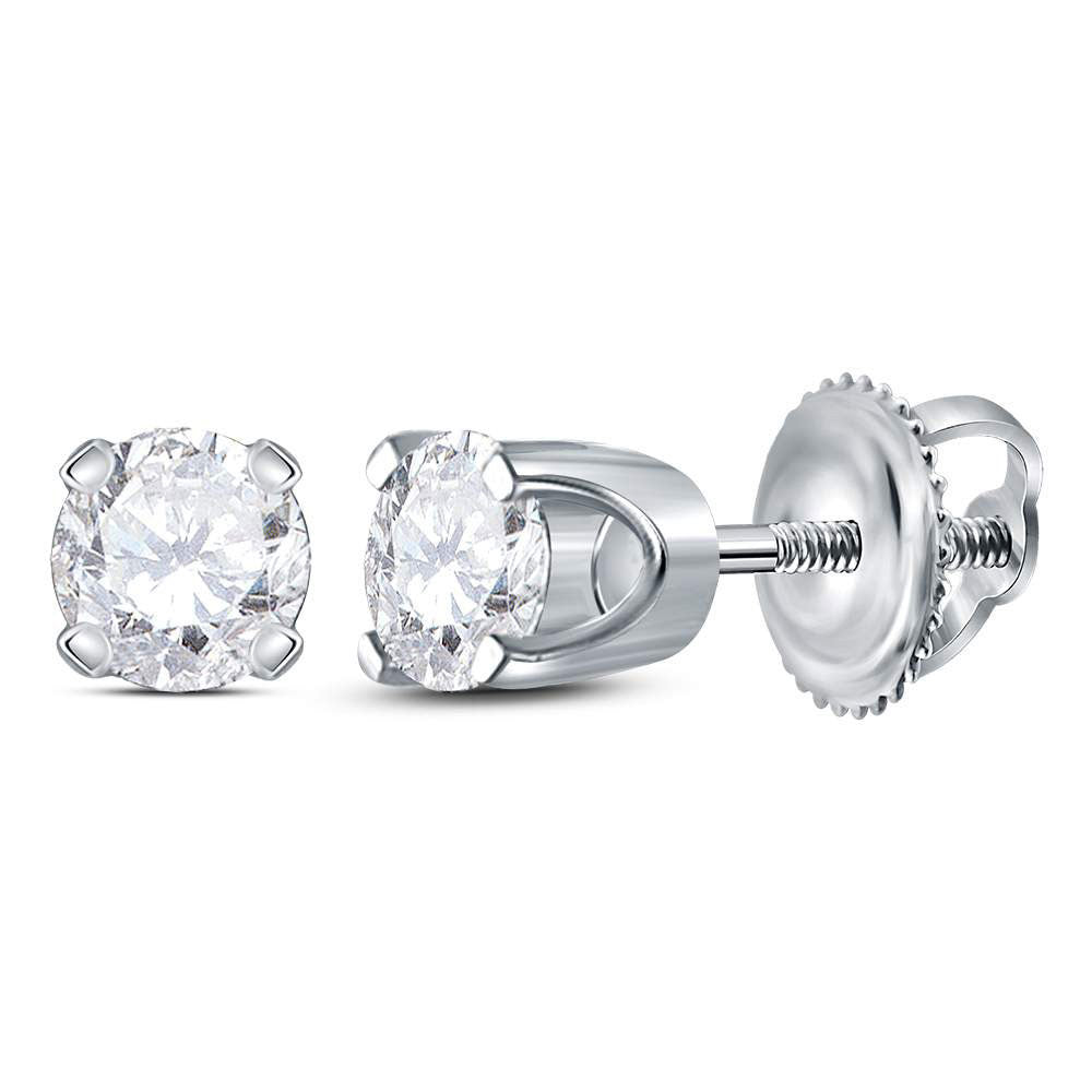 14K White Gold Womens Round Diamond Solitaire Earrings 3/8 Cttw