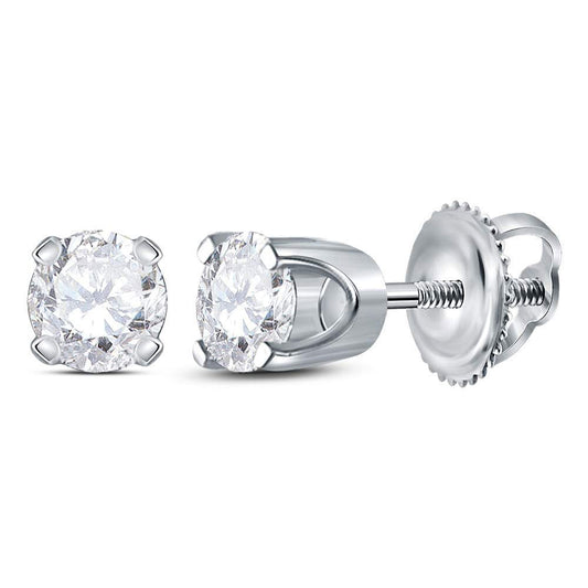 14K White Gold Womens Round Diamond Solitaire Earrings 3/8 Cttw