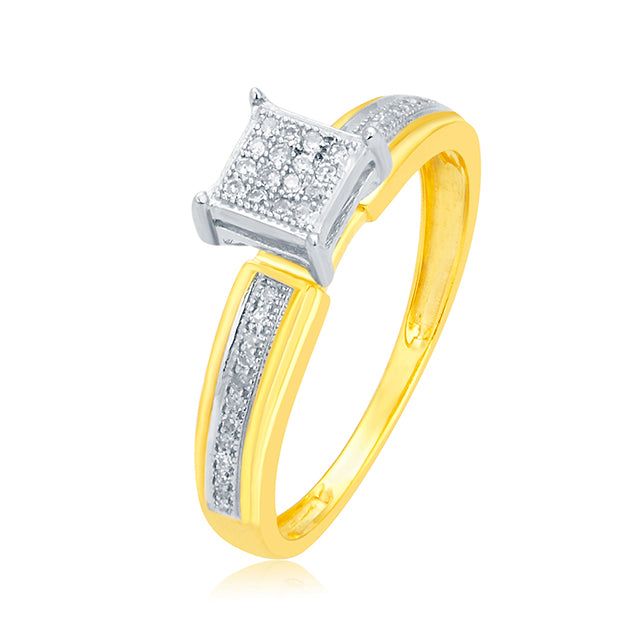 10K Yellow Gold 0.10 Cttw Round Micro Pave Diamond Ladies Ring