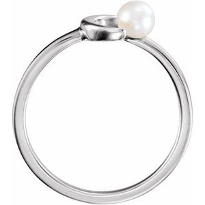 Sterling Silver 4.0-4.5 Mm Polished Cultured White Freshwater Pearl Crescent Moon Ring Size 7