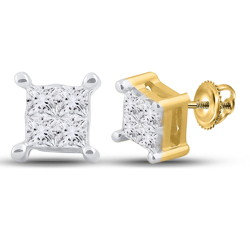14K White Or Yellow Gold Womens Princess Diamond Square Earrings
