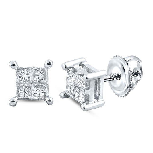 14K White Or Yellow Gold Womens Princess Diamond Square Earrings