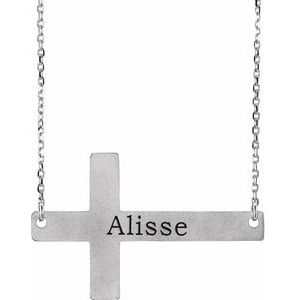 Sterling Silver 30 X 19 Mm 16-18 In Polished Engravable Sideways Cross Necklace