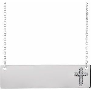 14K White Gold Round .9Mm G-H I1 .025 Ctw Natural Diamond Engravable Cross Necklace, Length: 18 In