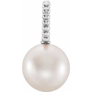 14K White Gold Pearl 6.0-6.5 Mm Cultured White Freshwater Pearl Beaded Pendant