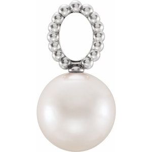 14K White Gold Pearl 6.0-6.5 Mm Cultured White Freshwater Pearl Beaded Pendant