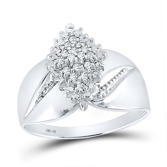 10K White Gold Womens Round Diamond Cluster Ring 1/8 Cttw, Womens Size: 5-10