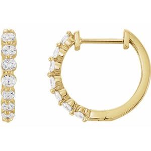 14K Yellow Gold Pair Round Shape I1, H+ 3/4 Ctw Natural Diamond Hoop Earrings, Length: 15.25 Mm, Thickness: 2.5 Mm
