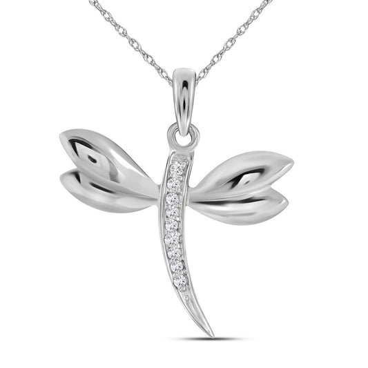 14K White Gold Womens Round Diamond Butterfly Bug Winged Pendant .03 Cttw, Length: 0.75 In, Width: 0.72 In