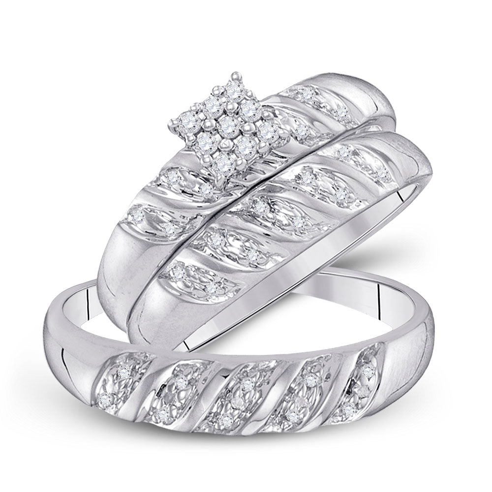 10K White Or Yellow Gold His Hers Round Diamond Cluster Matching Wedding Set , Womens Size: 5-10, Mens Size: 7-13