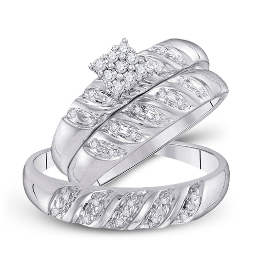 10K White Or Yellow Gold His Hers Round Diamond Cluster Matching Wedding Set , Womens Size: 5-10, Mens Size: 7-13