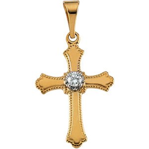 14K Yellow Gold 15 X 11 Mm Polished .03 Ct Natural Diamond Cross Pendant