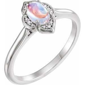Sterling Silver Natural Rainbow Moonstone & .03 CTW Natural Diamond Ring Size 7