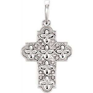 Platinum 17.8 X 13.7 Mm Polished Ornate Floral Cross Pendant