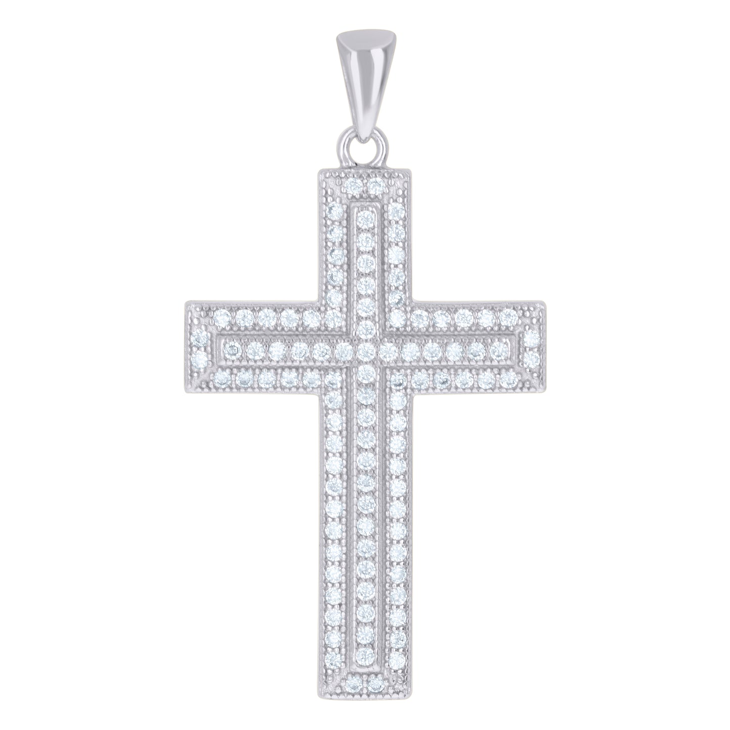 Sterling Silver Unisex Cubic Zirconia Cross Religious Charm Pendant