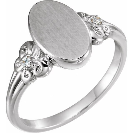 Sterling Silver Round 1.5 Mm Polished .03 Ctw Natural Diamond Oval Signet Ring, Size 7