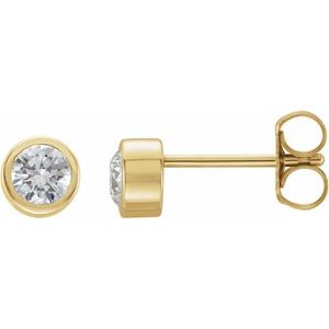 14K Yellow Gold Round 4.5Mm I1, G-H 3/4 Ctw Natural Diamond Solitaire Bezel-set Friction Back Earrings