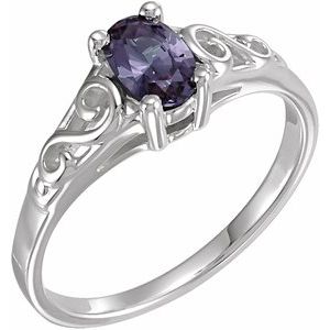 14K White Gold June Gift Box Included Polished Imitation Birthstone Youth Ring With Box Size 5