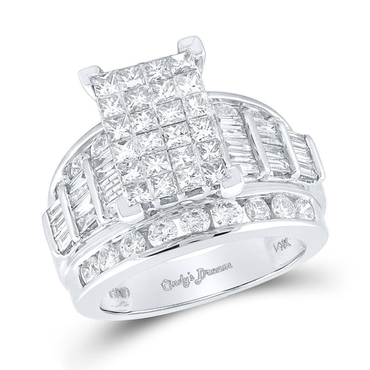 14K Yellow Or White Gold  Princess Diamond Cluster Bridal Wedding Engagement Ring 3 Cttw, Womens Size: 5-10