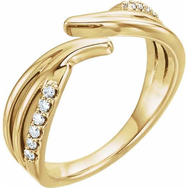 14K Yellow Gold Round 1.4 Mm Polished 1/8 Ctw Natural Diamond Bypass Ring, Size 7