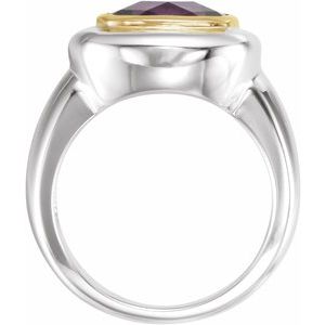 14K White/Yellow Gold Natural Amethyst Cushion 10 X 10 Mm Polished Checkerboard Ring Size 7