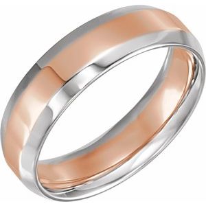 14K White/Rose Gold 6 Mm Polished Beveled-Edge Comfort-Fit Band Size 9