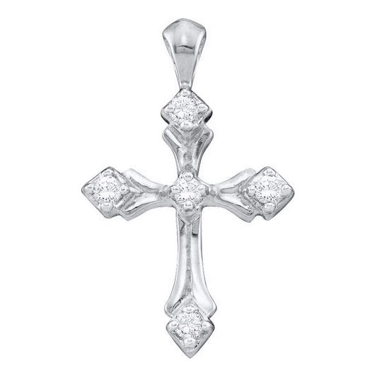 14K White Gold Womens Round Diamond Cross Pendant 1/10 Cttw, Length: 0.91 In, Width: 0.63 In