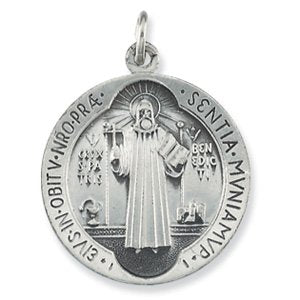 Sterling Silver 18 Mm Polished Round St.Benedict Medal