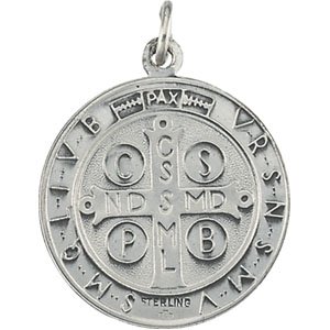 Sterling Silver 18 Mm Polished Round St.Benedict Medal