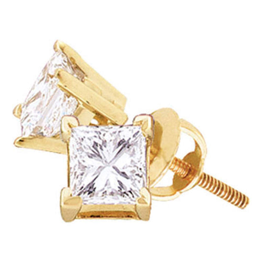 14K Yellow Gold Unisex Princess Diamond Solitaire Stud Earrings 1/5 Cttw
