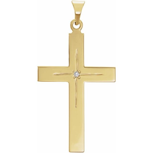 14K Yellow Or White Gold Round  27.7 X 17.7 Mm 1.3Mm I1, G-H Polished .01 Ct Natural Diamond Cross Pendant