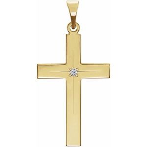 14K Yellow Gold Round 22 X 13.8 Mm 1.3Mm Gh I1 .01 Ct Natural Diamond Cross Pendant