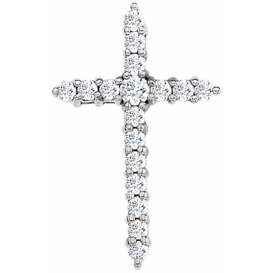 14K White Gold Round  2.4Mm Si1-Si2, G-H Polished 1/3 Ctw Lab Grown Diamond Cross Pendant
