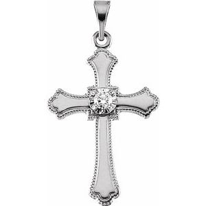 14K White Gold 21 X 15 Mm Polished .06 Ct Natural Diamond Cross Pendant
