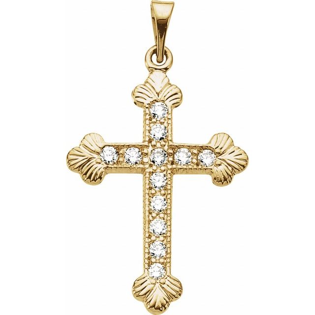 14K Yellow Gold 22.5 X 16.5 Mm Polished 1/4 Ctw Natural Diamond Cross Pendant