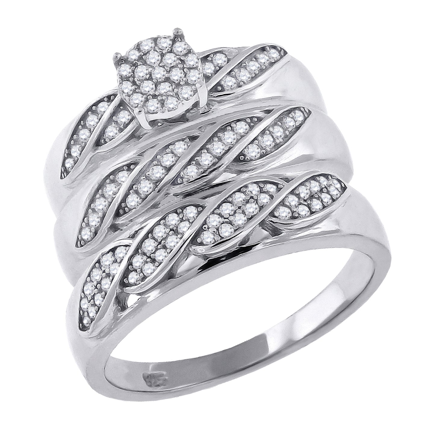 Sterling Silver Cubic-Zirconia Trio Bridal Anniversary Wedding Engagement Band Ring Set