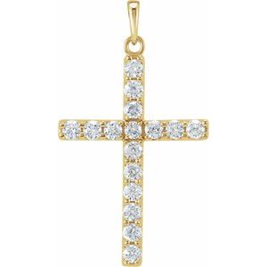 14K Yellow Gold Round 2.5Mm G-H Si1-Si2 Lab-Grown Diamond Cross Pendant